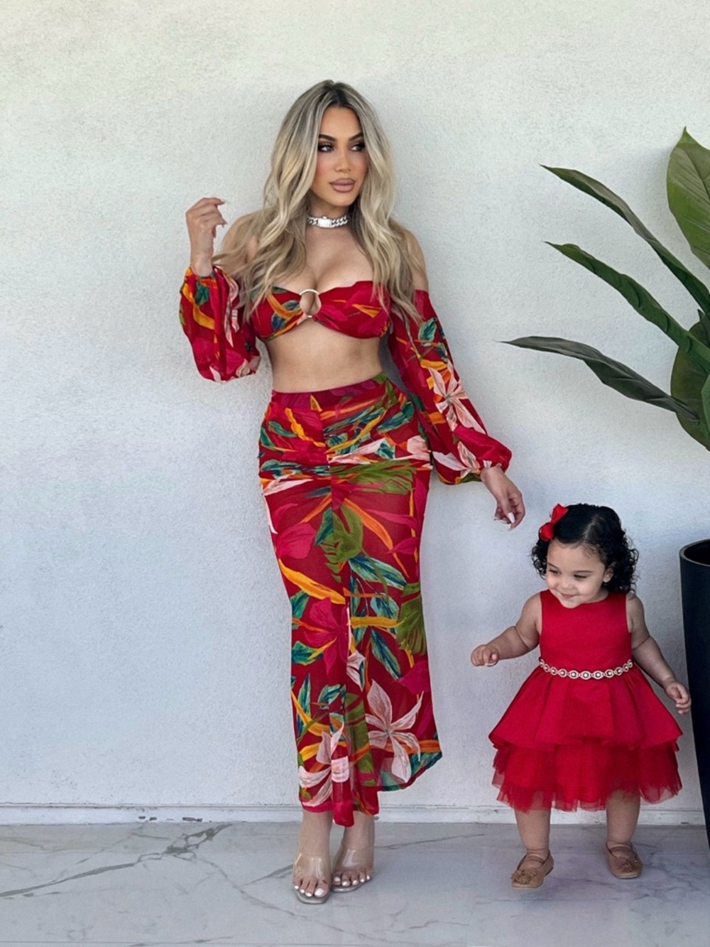 Tropical Red Floral Two-Piece Set